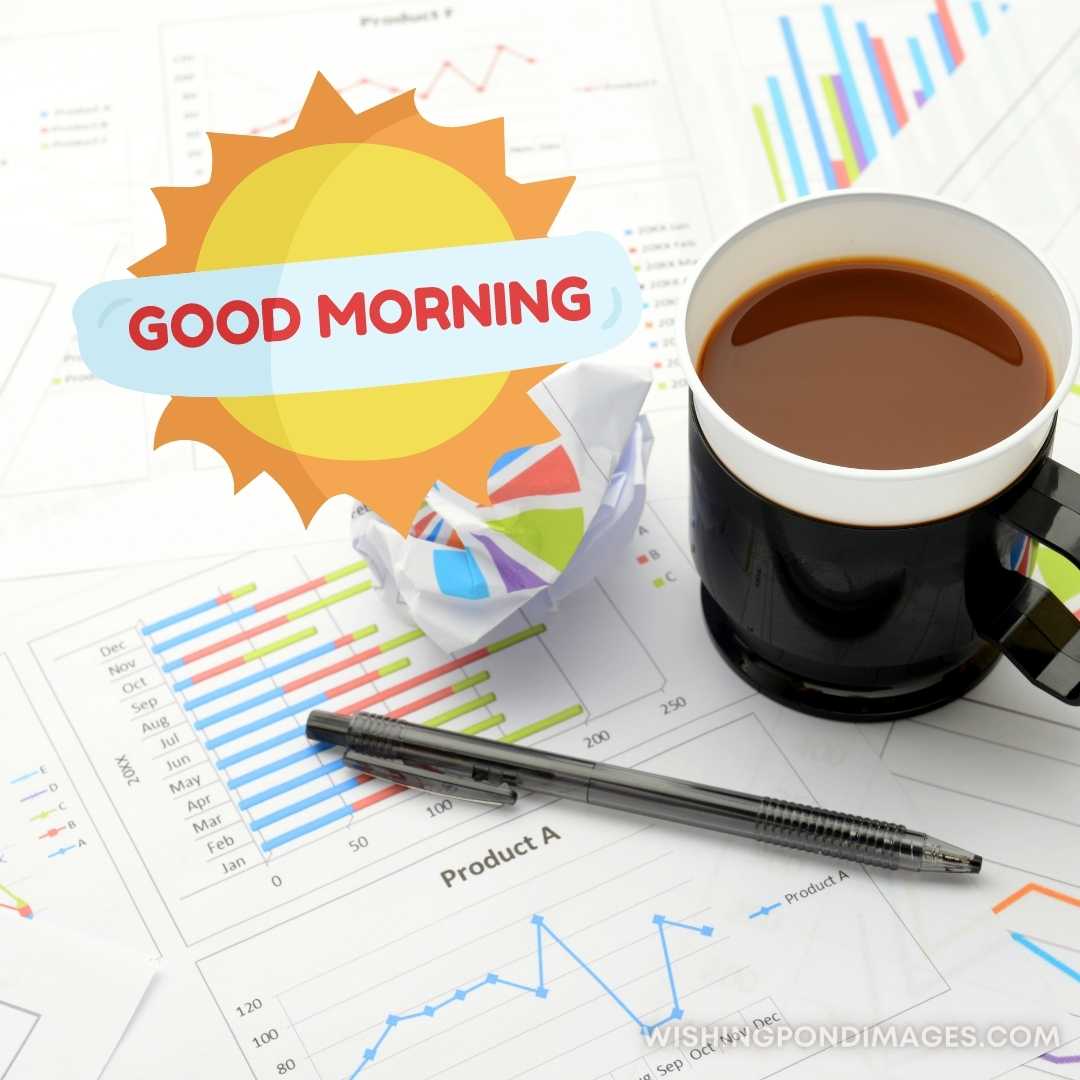 An image of coffee cup in the office. Good Morning Coffee Images